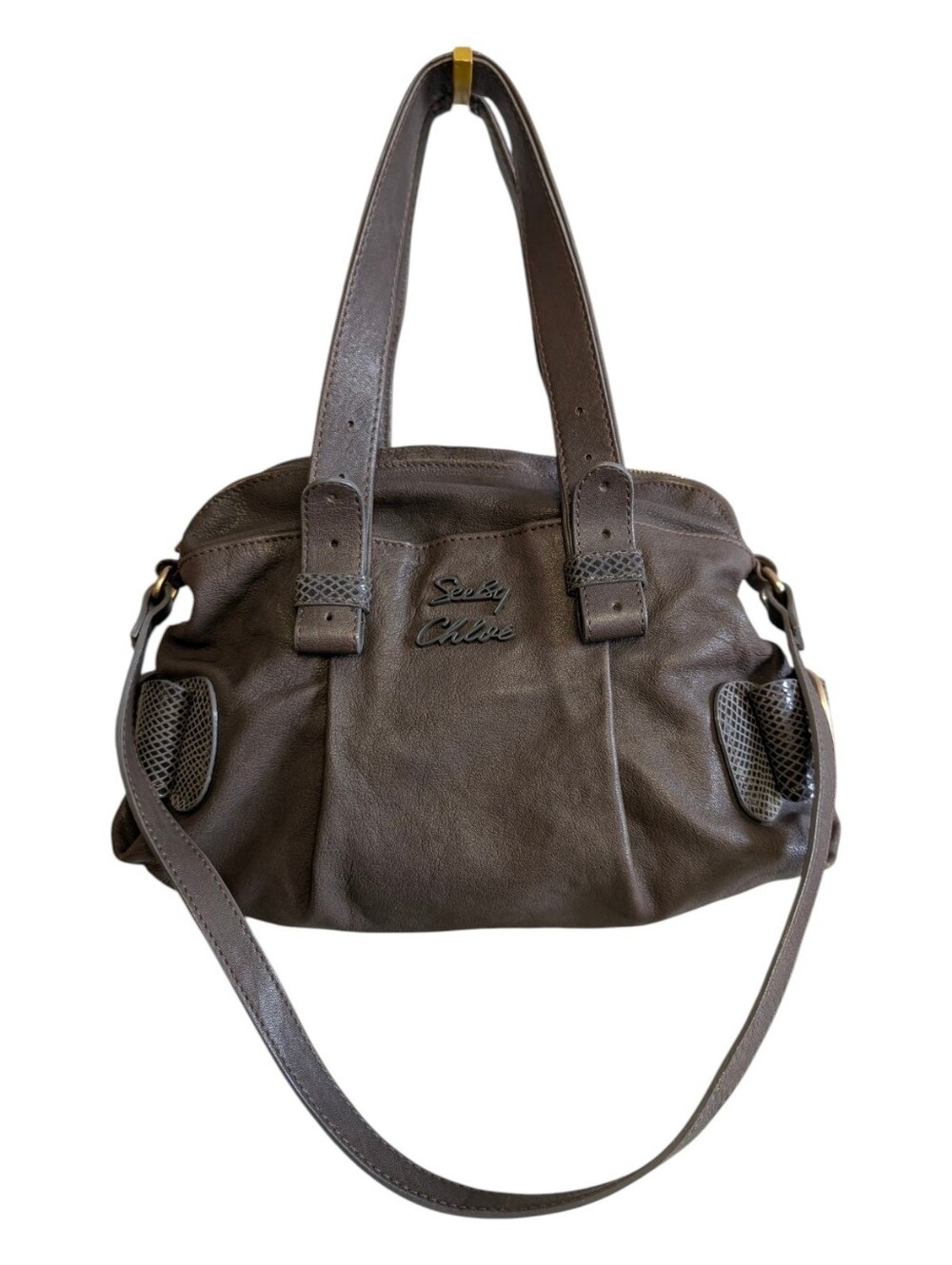 See By Chloe Brown/Gray Leather Satchel Shoulder Bag - EUC!